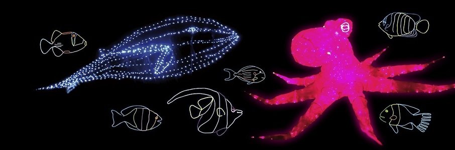 Представление световых кукол с гигантским осьминогом